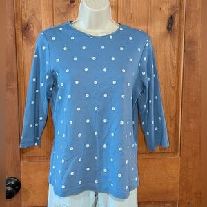 Christopher & Banks Blue 3/4 Sleeve Top with Sand Dollar Pattern